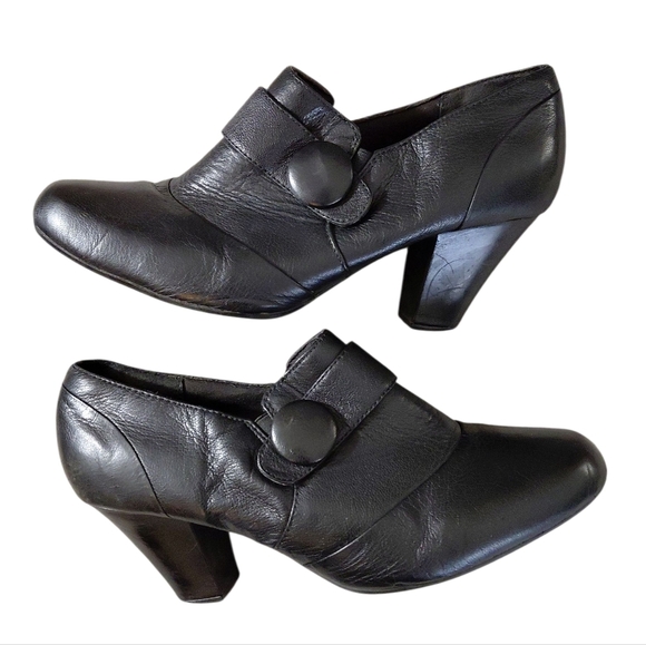 Clarks Bendables Black Leather Ankle Boot Women's Black Heeled Boitie Size 10 - Picture 1 of 11